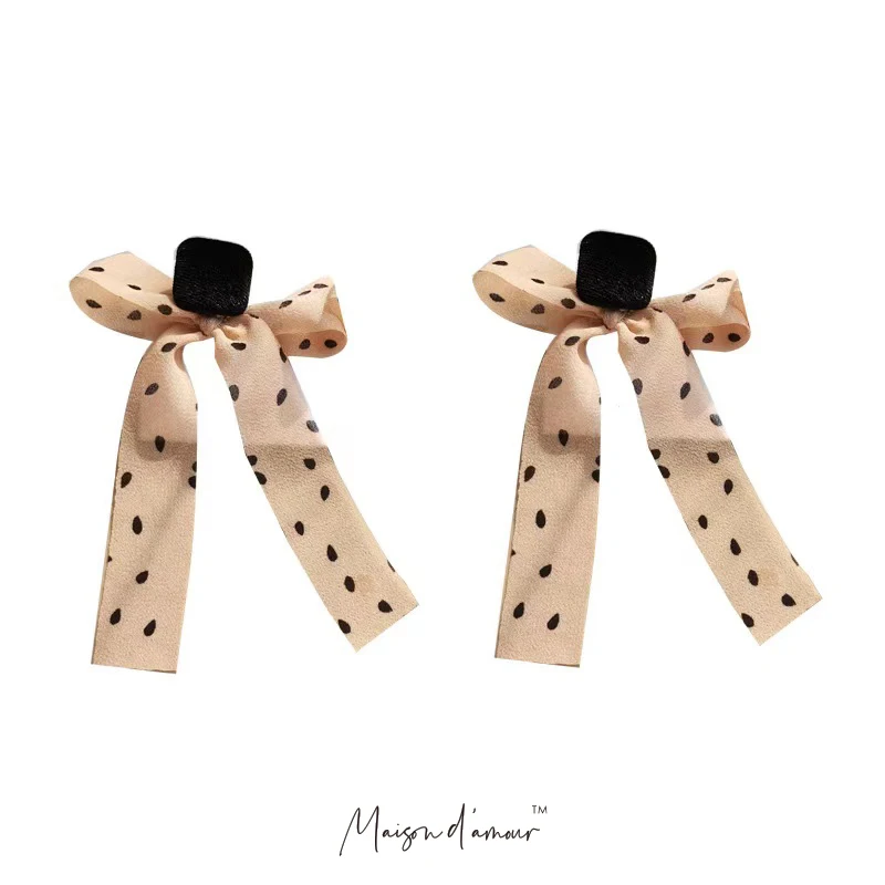 

Vintage French Style Street HOT Polka Dot Long Tassel Sterling Silver 925 Chiffon Earrings