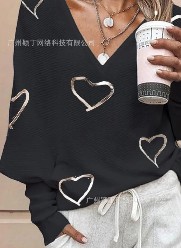 

Spot 2021 new urban casual V-neck pullover bronzing printed top clothes sweatshirt harajuku hoodie
