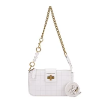 spring 2021 new chain small fragrance handbag pearl high end luxury retro brand designer pu leather shoulder slung handbag