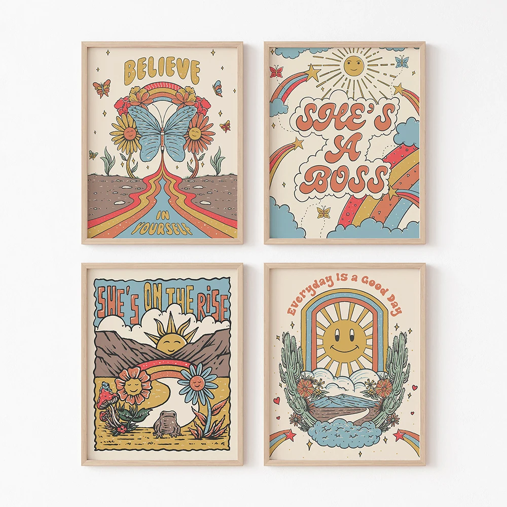 Ретро-постер верный в скандинавском стиле с цветным текстом