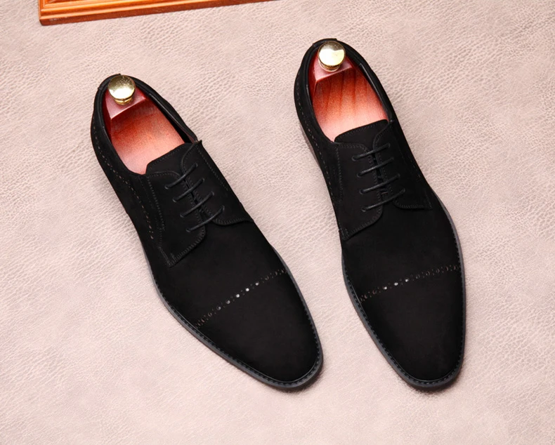 

Suede Men Brogue British Oxford Dress Shoes Genuine Leather Italian Shoes Lace Up Formal Business Wedding Black Party Shoe Men
