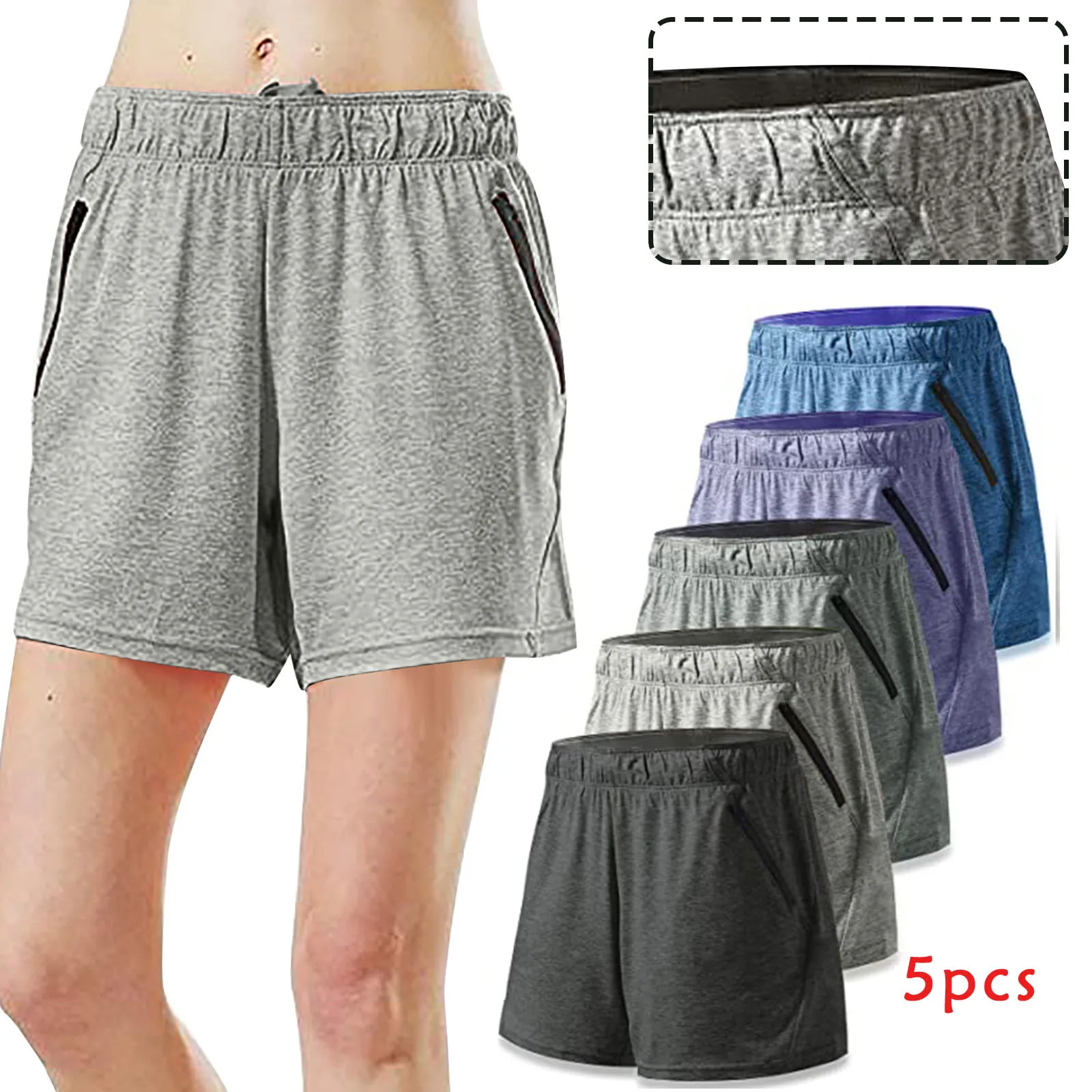 

5 шт. модные спортивные шорты для йоги, штаны для фитнеса, однотонные хлопковые шорты средней длины с высокой талией для активного отдыха, ле...