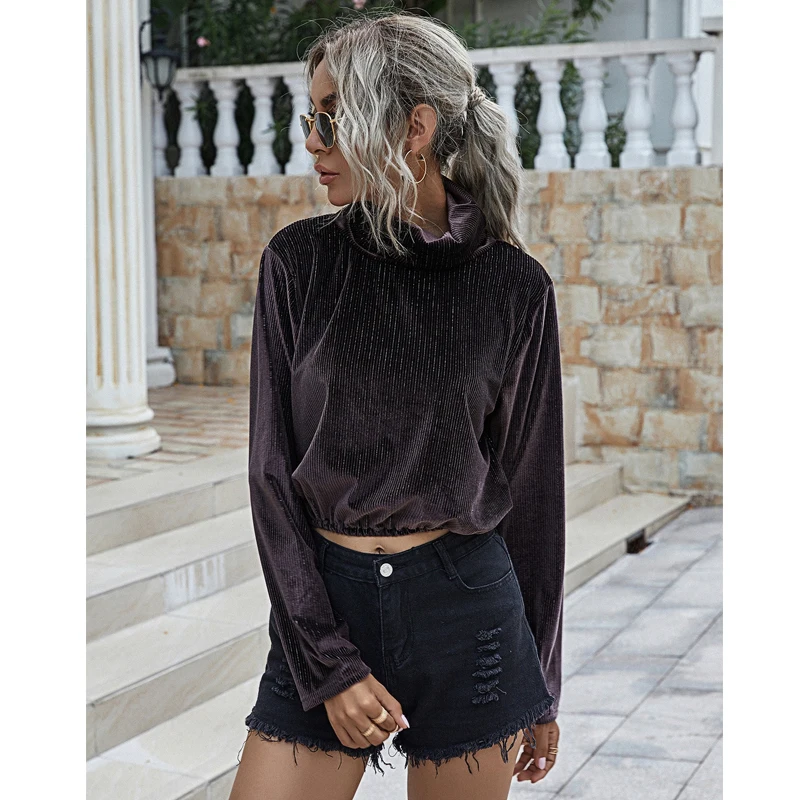 

Женский бархатный свитер, теплый Однотонный свитер с длинным рукавом и круглым вырезом, для отдыха, Осень-зима 2021