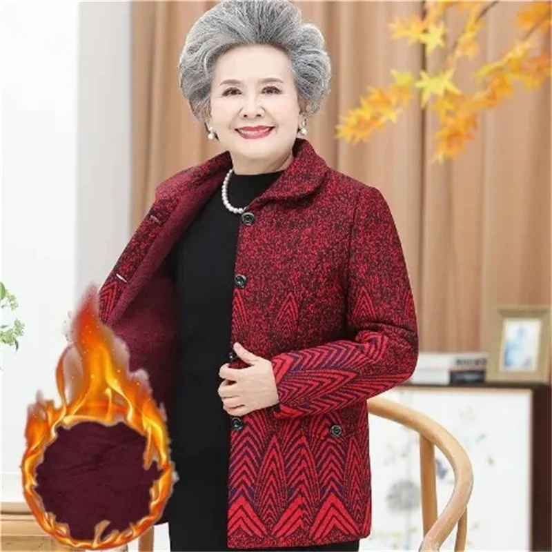 5XL Grandma's Autumn And Winter Clothes Velvet/No Velvet  Jacket Thick And Warm One-Piece/Suit Elderly Clothes Women Coat enlarge