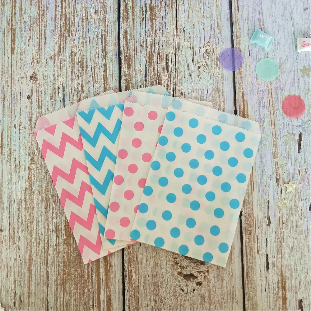 Bolsas peque&ntilde;as de papel para fiestas, 10x15cm, mezcla de bolsas de recuerdo de papel azul, Rosa beb&eacute;, primer cumplea&ntilde;os, 200 piezas-0
