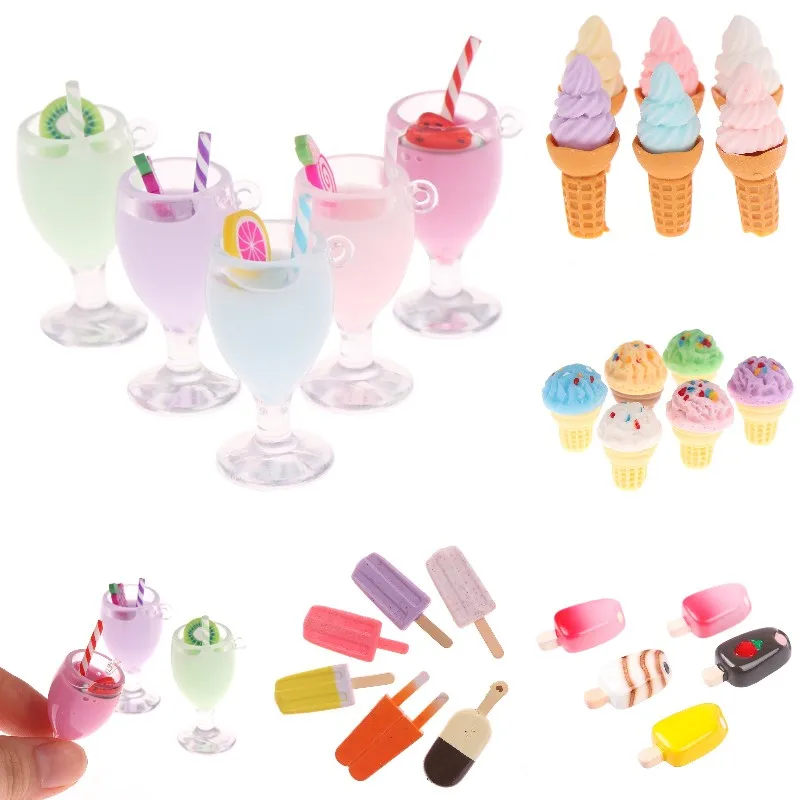 

5pcs Miniature Dollhouse Cute Resin Milkshake Juice Candy Sugar ice Cream Pretend Play Food for Pretend Play Kitchen Decor Toys