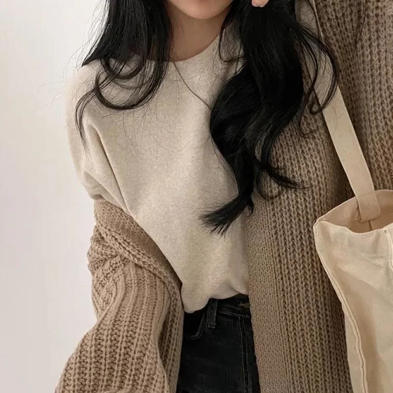 Длинный вязаный кардиган женский свободный свитер пальто Женский однотонный