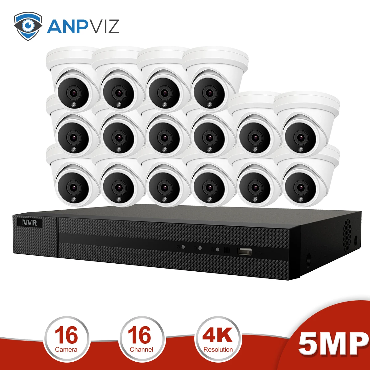 Anpviz 16CH 4 к NVR 5MP купольная PoE Комплект ip-камеры ONVIF дома/на открытом воздухе безопасности 8/10/12/16 фото системы видеонаблюдения DVR NVR Kit - Цвет: 16 pics Cams Kit