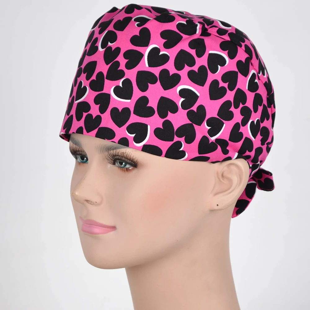 

Women Print Scrub Caps Mask 100% Cotton Caps Love Ribbon Series 02