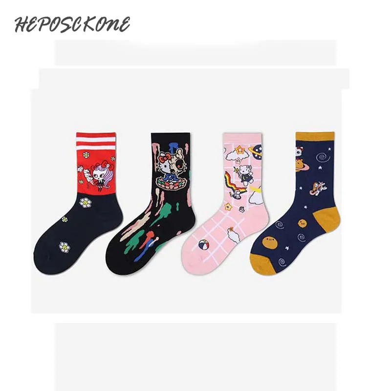 Осенне зимние Смешные парные носки в арт стиле хип хоп Корейском Индивидуальные