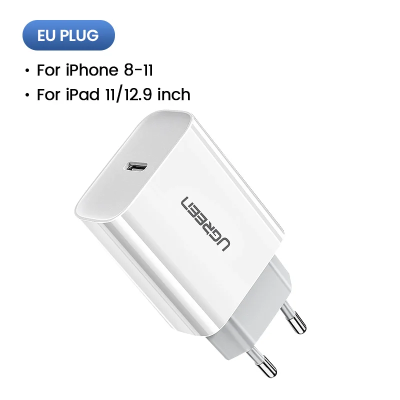 EU Plug 18W Ugreen Quick Charge 4,0 3,0 QC UK Plug PD зарядное устройство 18 Вт QC4.0 QC3.0 usb type C быстрое зарядное устройство для iPhone 11 X Xs 8 Phone PD зарядное устройство - Тип штекера: EU Plug 18W