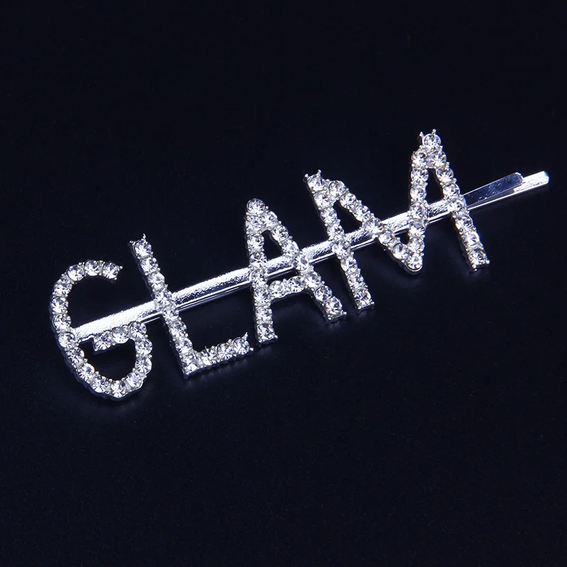 GLAM StoneFans, модная, с принтом из букв слова Украшенные стразами заколка для волос, заколка для волос, заколки для волос клип сцепление Pin заколка-Пряжка для волос Средства для укладки волос - Окраска металла: GLAM