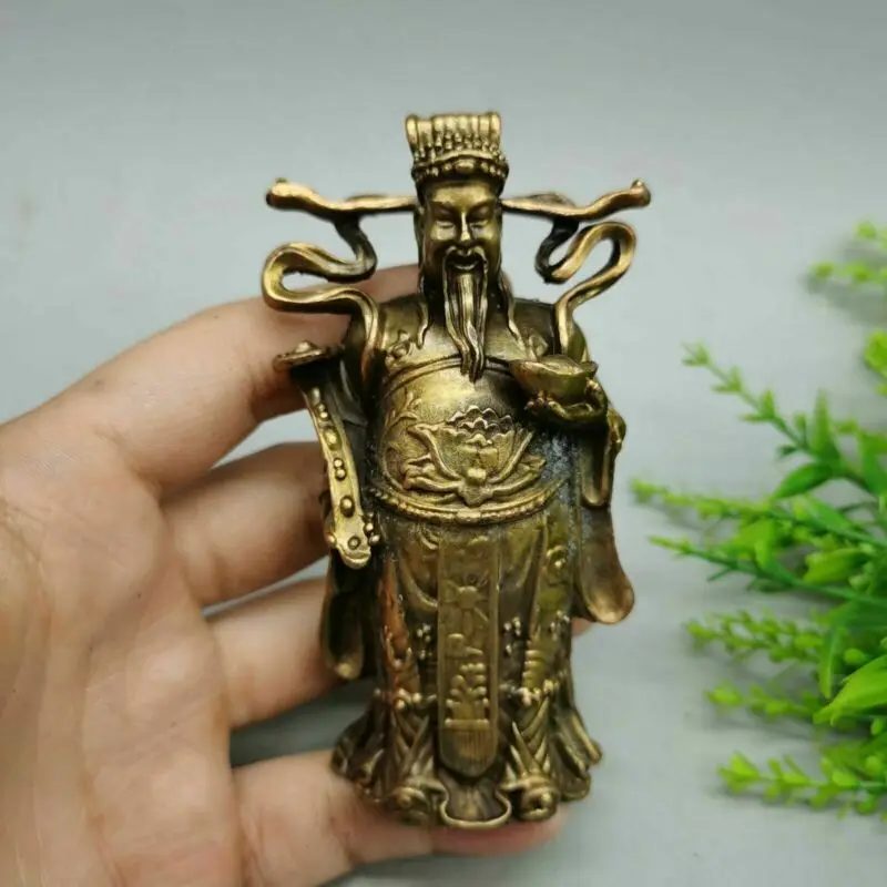 

Chinese Antiques Feng Shui Copper Ware God of Wealth Ruyi Ingots Statue Mascot Collection Ornaments Statues et Sculptures
