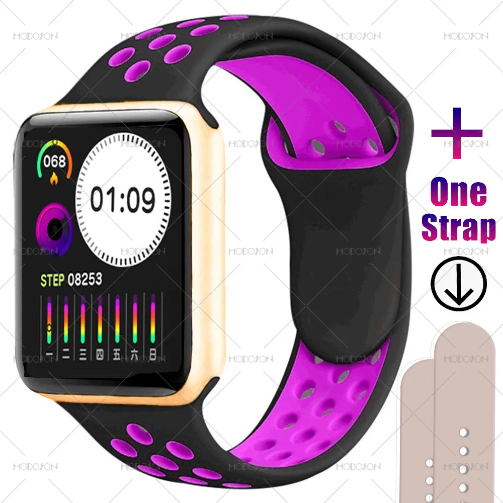 gold black purple MODOSON Смарт-часы iwo 12 мини серия 5 всегда яркий экран пульсометр кровяное давление 40 мм умные часы для Apple iphone Android - Цвет: gold black purple