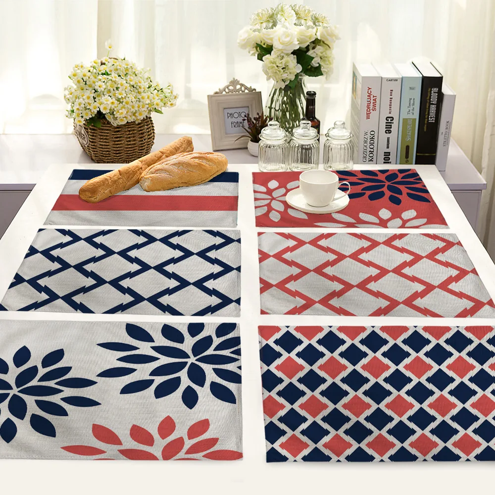 

Colour Geometric Patterns Placemat Rectangle Linen Table Mats for Dining Table Nordic Style Placemats for Kitchen Table Coasters