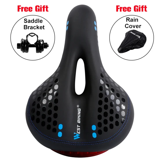 Black Blue Saddle Западное велосипедное седло ПУ дышащее мягкое рельефное велосипедное седло с предупреждающий задний фонарь Аксессуары для горных велосипедов шоссейные велосипедные седла - Цвет: Black Blue Saddle