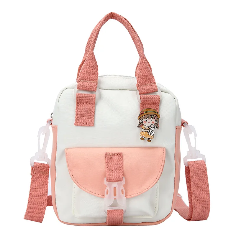 

Canvas Women Messenger Bag Korean Large Shoulder Crossbody Bag with Pendant Bear for Women 2021 Student Nylon Handbag Satchels