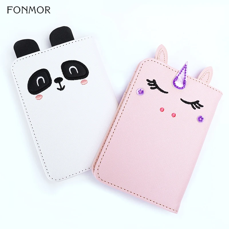 Travel Two Fold Passport Cover Wallet For Women Cartoon Unicorn PU Leather Female Clutch Function Credit Card Holder Package |