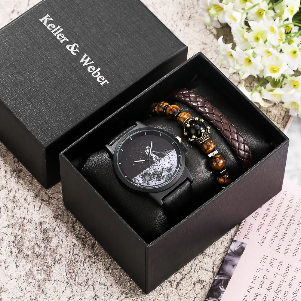 

Luxurious Men's Wrist Watch Gift Box Business Men Watch Set Watch Bracelet Gifts Set for Men Quartz Watches Gifts for Boyfriend