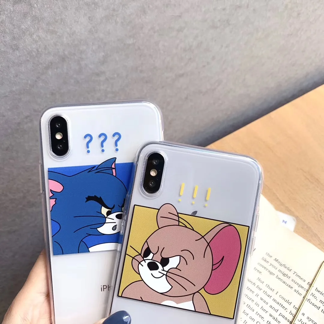 New cute cartoon funny Tom Jerry couple phone case for iPhone Xs MAX Xr X 6 6s 7 8 plus cool expression soft TPU back cover |
