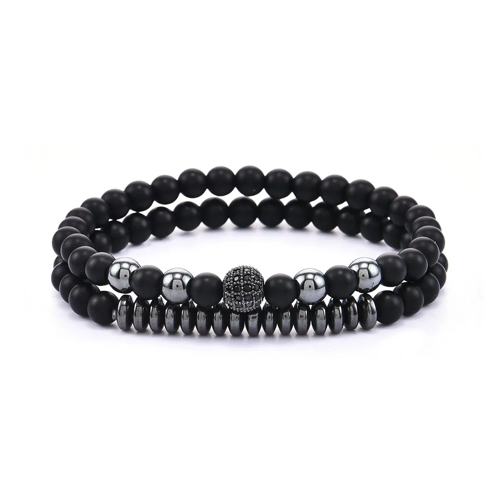 

2pcs Men's Classic Natural Stone Bracelet Black Beaded Crystal Ball Jewelry Gift 2020 New