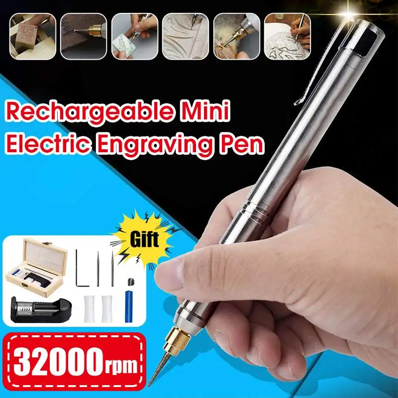 

32000 RPM Cordless Electric Engraving Pen Wood Stone Grinder Rotary Tools DIY Handheld Polishing Tool with Drill Bits Tools