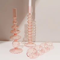 pink glass candle holde candlesticks holders retro glass classic craft candlesticks holders for wedding decorations home decor