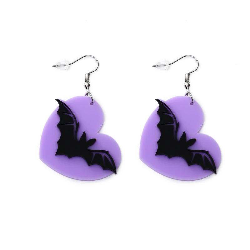 Женские серьги-подвески с изображением маленького дьявола фиолетового сердца