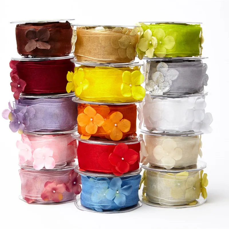 1 ярд лента с цветком из органзы букет Упаковка подарочная оберточная