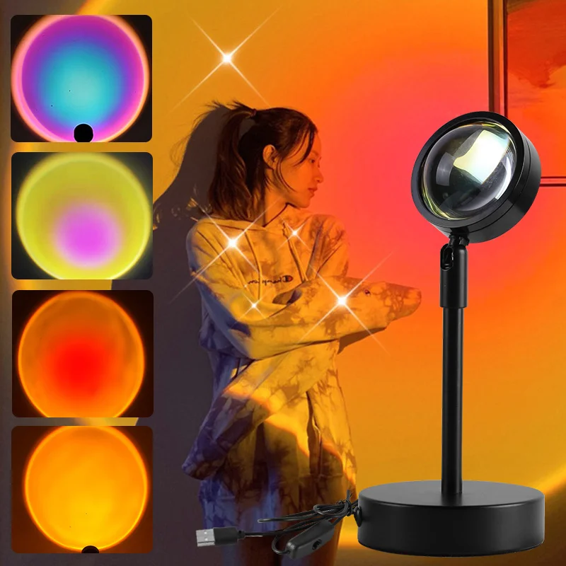 

USB Sunset Lamp RGB Sunset Projection Lamp Atmosphere Sunset Light DC5V Led Night Light Aluminum Rainbow Lamp Bedroom Decoration