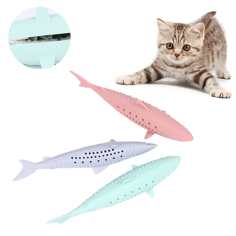 

1PC Silicone Mint Fish Cat Toy Soft Chew Cats Toys Training Interactive Molar Teeth Cleaning Toy For Cat Kitten