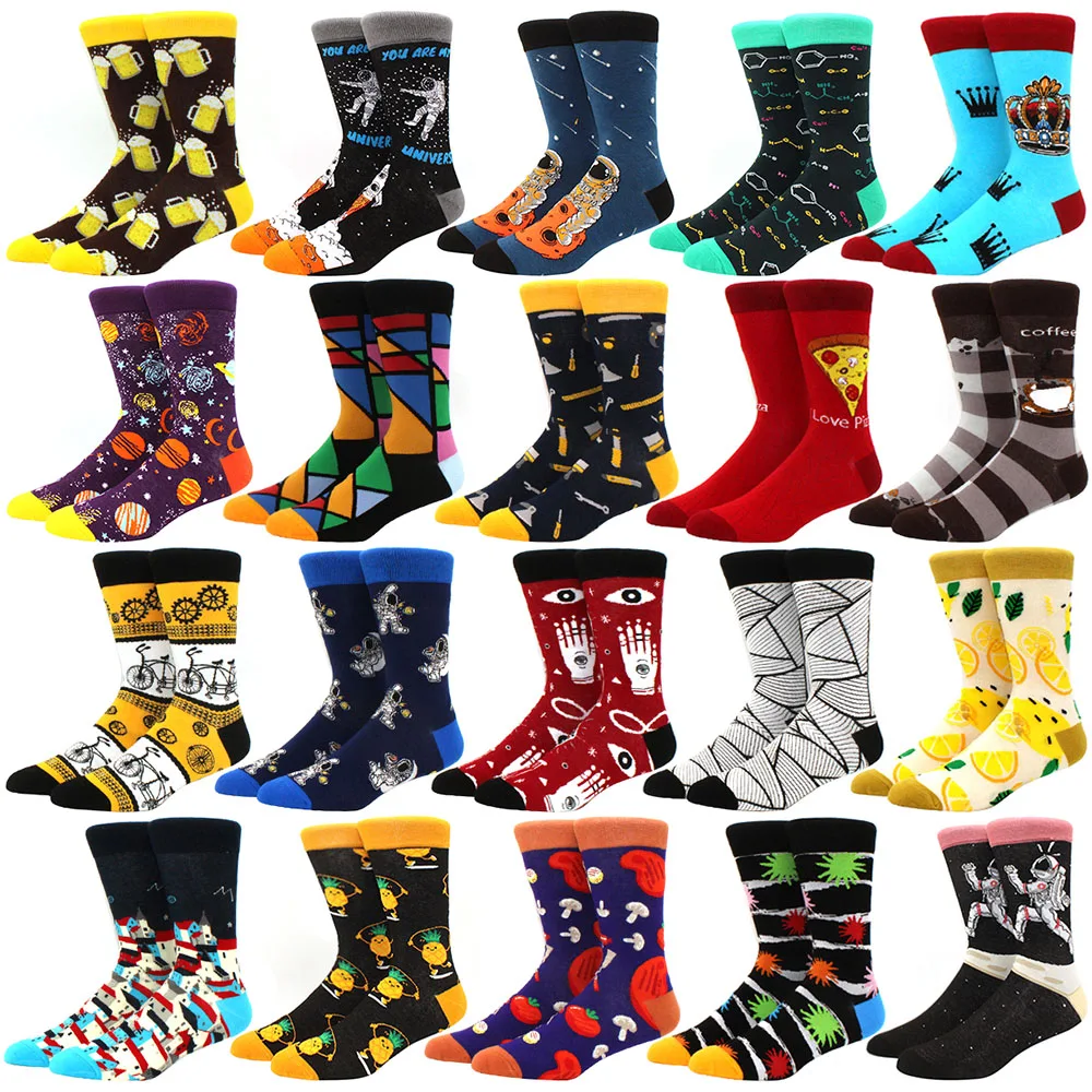 

Mens sock Brand Diamond Ramen Astronaut Pattern Hip hop Cool Socks for Men Winter Thick Long Skate Funny Socks Colorful