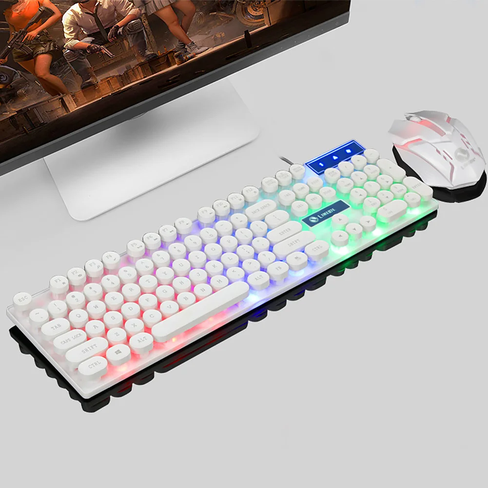 Office Keyboard Mouse Set Mechanical Touch USB Wired Left Right Multimedia Buttons Colorful Backlight Desktop Gaming Sensitive | Компьютеры