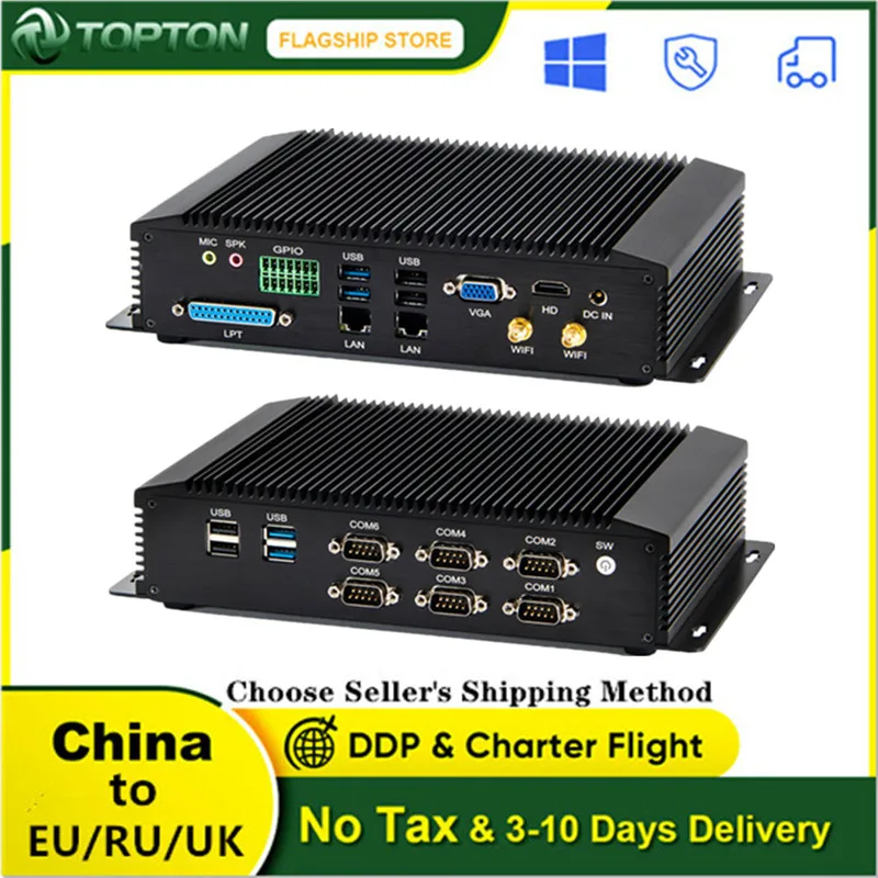 

2023 NEW Industrial Mini PC Core i7-8550U i5-8250U i3 DDR4 Fanless Computer 6*COM 2*Intel Lan 8*USB GPIO LPT VGA HDMI 3G/4G WiFi