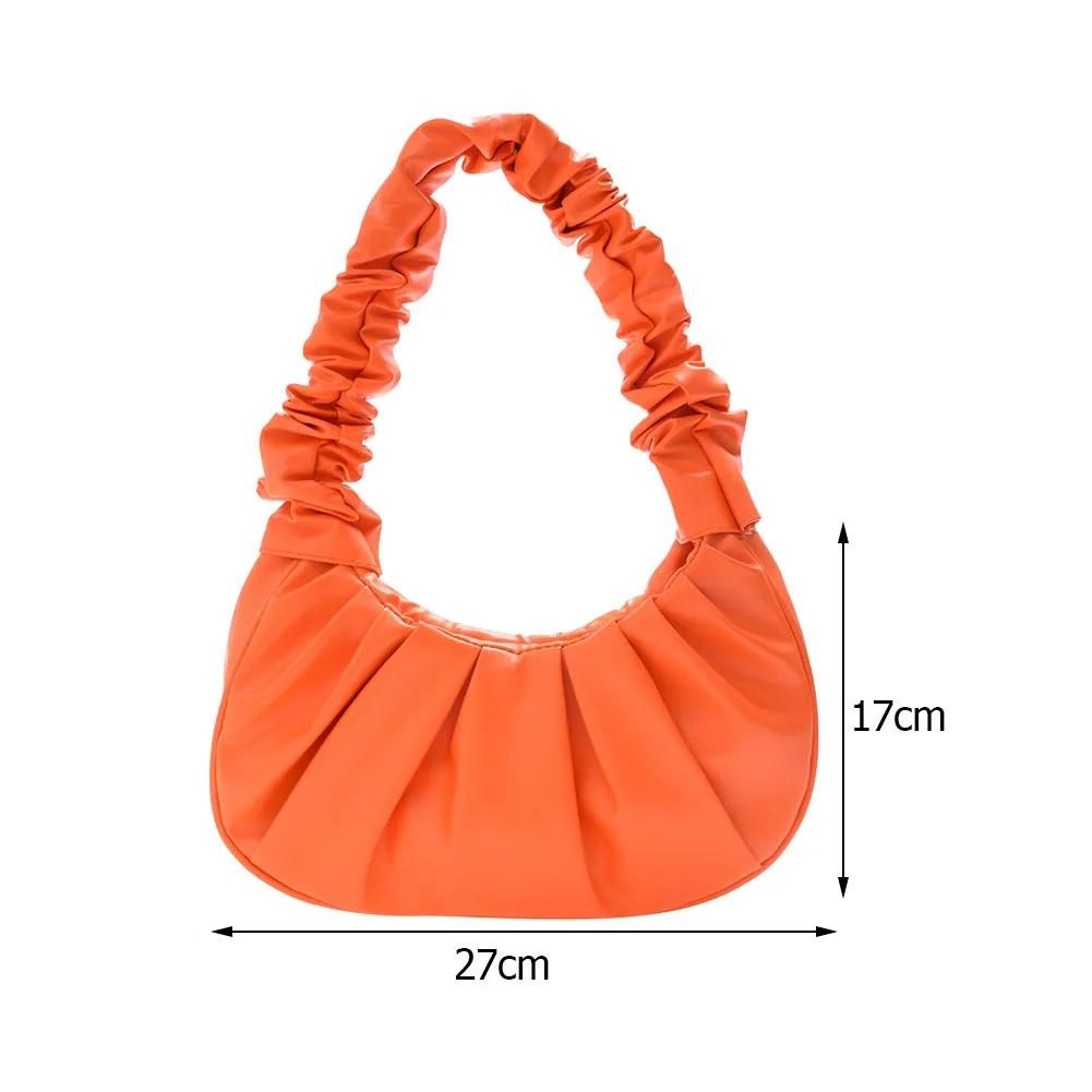 

Vintage Pleated PU Leather Shoulder Underarm Bags For Women Solid Color Casual Top-handle Handbags Ladies Shoulder Armpit Bags