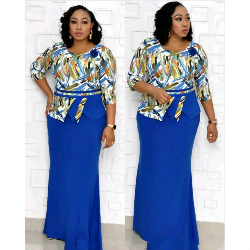 

2019 autumn elegent fashion style african women printing plus size dress XL-4XL