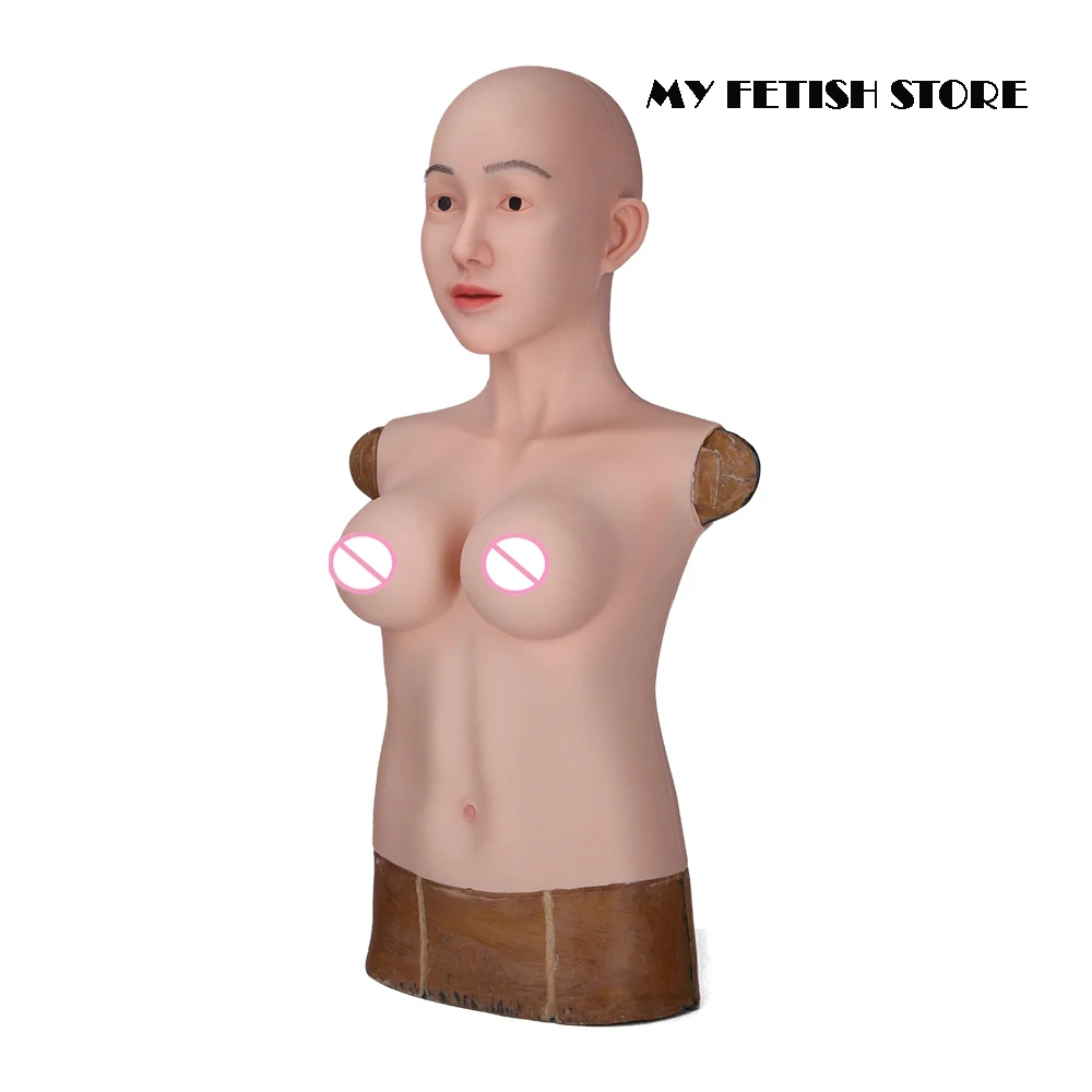 (Angela-1G)Crossdress Full Head Realistic Silicone Girl Female Disguise Party Cosplay Transgender Mask With E Cup Breast Torso