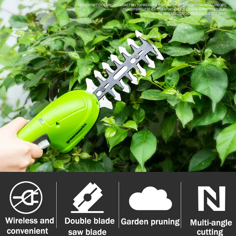 Greenworks Electric Mini Trimmer Cordless Hedge and Grass Trimmer 7.2V Lithium Battery 2 in 1 Shrub Grass Trimmer Garden Tools