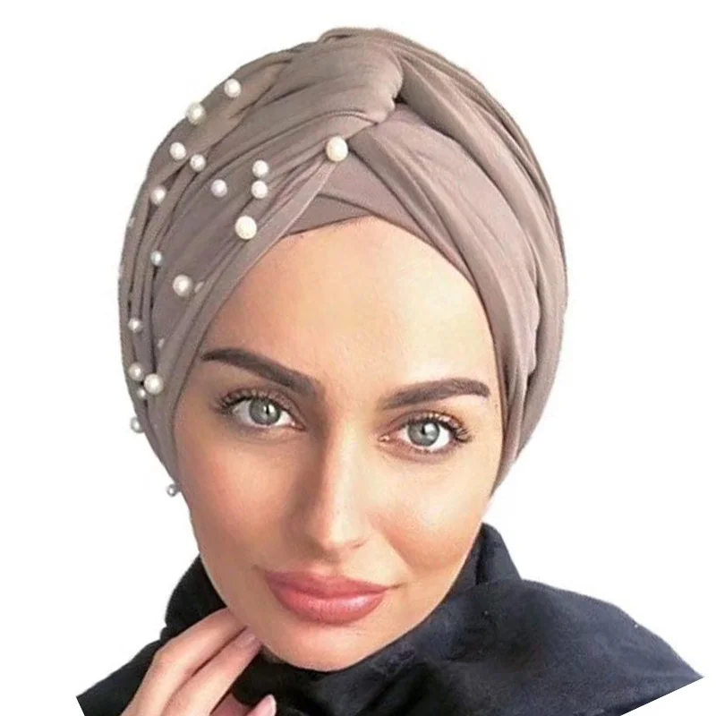 Модная жемчужная Шапка-тюрбан для волос витая мусульманская шапка-головной убор