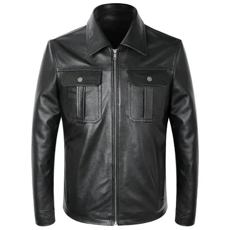 

2021 Autumn Winter New Fashion Men Cowhide Coat Natural Quality Thick Men's Genuine Leather Jacket Vintage Leather Clothes E224