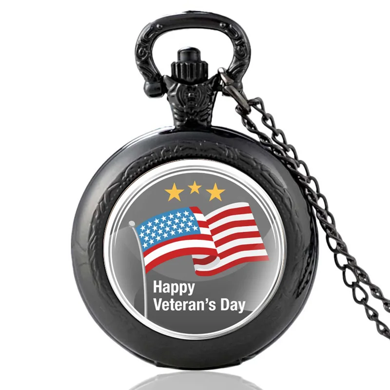 

Classic United States Happy Veterans day Vintage Quartz Pocket Watch Men Women Glass Dome Pendant Necklace Hours Clock Gifts