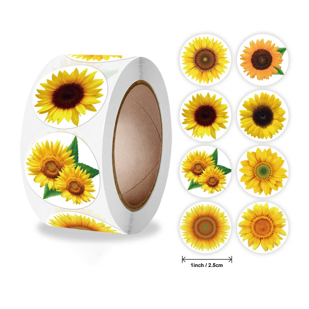 

1 Inch Spring Self Adhesive Seals 500pcs Sunflower Stickers for Christmas Thanksgiving Party Decor Scrapbooking Cards Envelopes