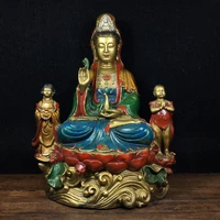 11 tibet buddhism old bronze painted golden boy and jade girl guanyin bodhisattva statue avalokitesvara statue enshrine