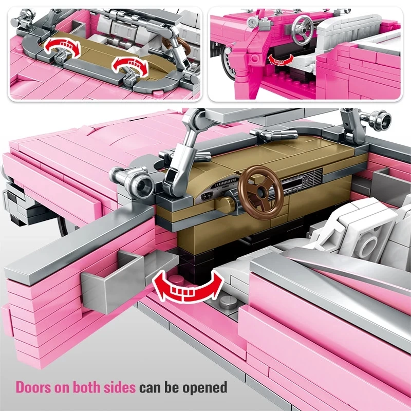

High-Tech Series Pink girls princess Pull Back Racing Cadillac Classic Car Educational kids Toys Building Blocks Bricks DIY gift