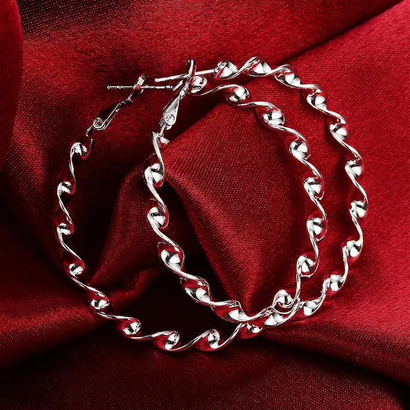 Серьги-кольца женские из серебра 2020 пробы Крупные круглые ювелирные украшения 45