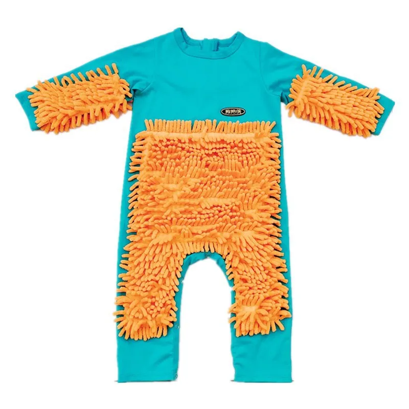 

2021 Autumn Winter Baby Mop Romper Newborn Girl Boy Crawling Jumpsuits Clothes Long Sleeve Zipper Cleaning Mop Overalls Costume