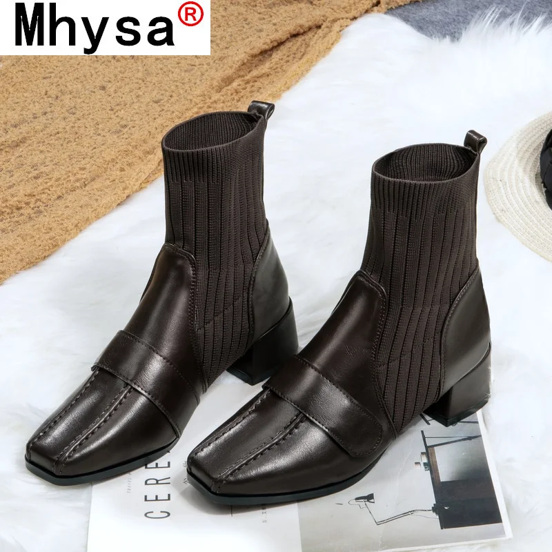 

Women's Boots Put on Round Toe Autumn 2021 New Knitted Elastic Women's Short Boots Fashion Ankle Boots Women Pu Leather Boots