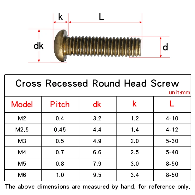 8-100 шт. латунный медный крестообразный встраиваемый винт с круглой головкой M2 M2.5