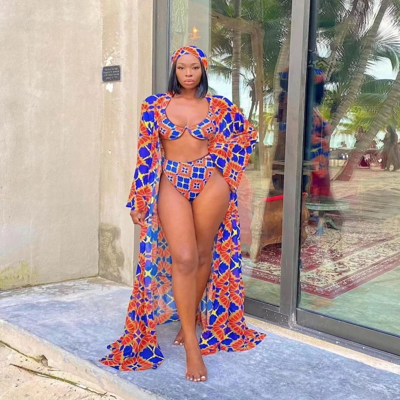 Women Sexy Summer Style Print Split Body Bathing Suit 3 Pcs Sets Swimsuit