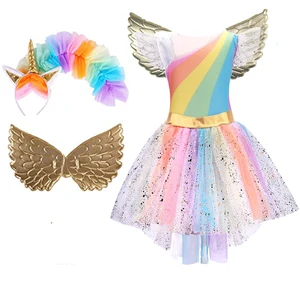 Обувь для девочек Единорог Костюм принцессы, платье на выпускной, для костюмированной вечеринки; Платье-пачка с головной повязкой; Сезон лето платье для девочек на Хэллоуин, день рождения, вечерние